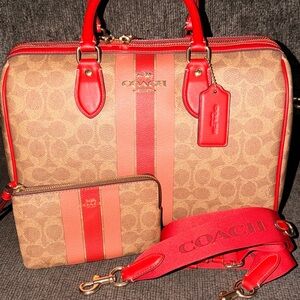 Rowan Large Satchel Bag In Signature Canvas With Stripe and matching wristlet